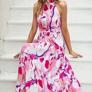 Strapless Floral Fit and Flare Elegant Maxi Dress